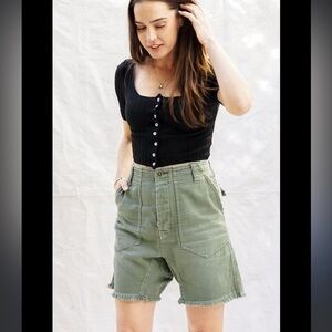 New Free People We the Free She's A Legend Harem Shorts in Washed Army Green